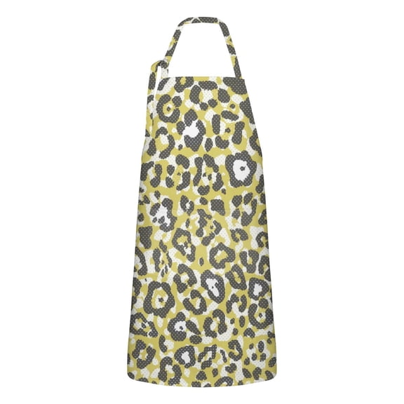 Yellow Leopard Print Pattern Apron-Garden Aprons for Women with Pockets-Cotton Linen Waterproof Kitchen Cooking Gardening Aprons Adjustable for Kitchen,Cooking,BBQ and Salon 33x27 Inch