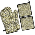 thumbnail image 1 of Yellow Leopard Print Pattern Kitchen Oven Mitt and Pot Holder Sets 4 Pcs for Baking, Cooking and Grilling, Heat Resistant Up To 392 °F, 1 of 7