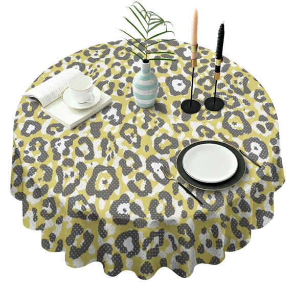 Yellow Leopard Print Pattern Round Tablecloth 60"x60",Wrinkle Wipeable Table Cloth for Kitchen Dining Room Picnic Patio Party