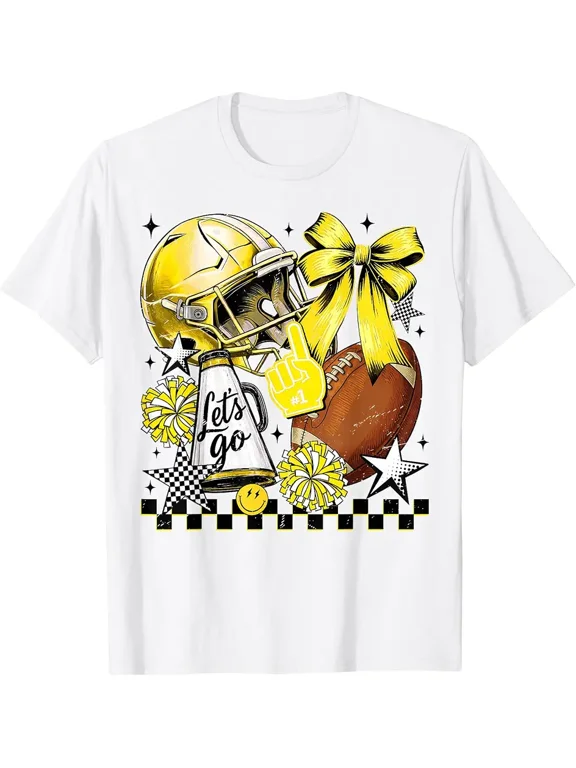 Yellow Let's Go Cheer Sports Team Cheerleader Football T-Shirt