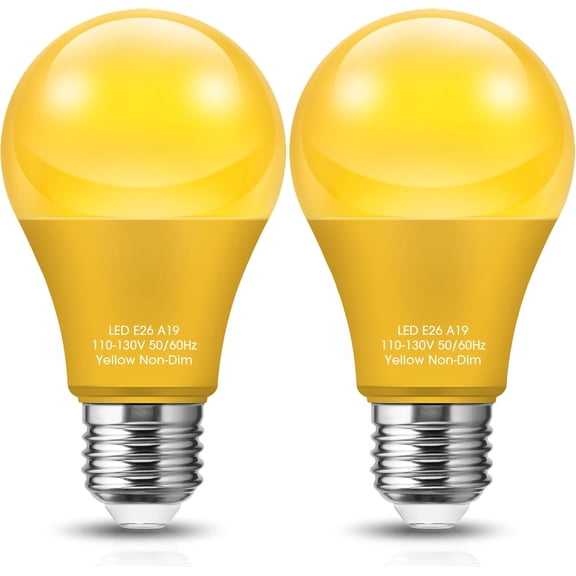 Yellow Light Bulbs, Bug Lights for Outside, A19 Bug Light Bulbs 9W (60 Watt Equivalent) Amber Porch Light Bulb, Non-Attracting, E26 Base, Ideal for Patio, Backyard, Not-Dimmable, 2 Pack