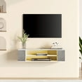 thumbnail image 1 of Yellow Light Floating TV Stand Wall Mounted, Modern Floating Media Storage Shelves TV for Wall, 39.3 inch, White&Grey, 1 of 6