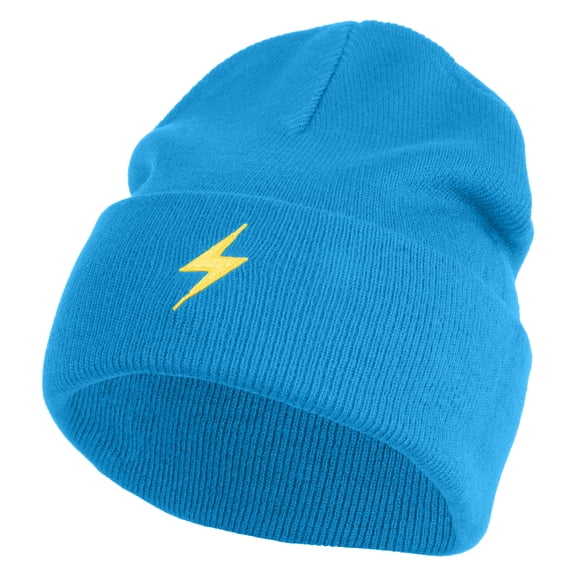 Yellow Lighting Bolt Iron on Patch Patched 12 Inch Long Knitted Beanie - Aqua OSFM
