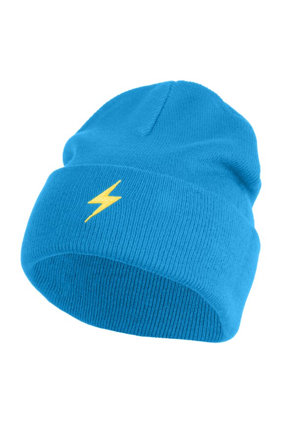 Yellow Lighting Bolt Iron on Patch Patched 12 Inch Long Knitted Beanie - Aqua OSFM