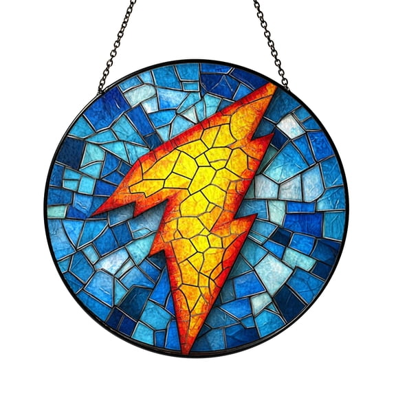 Yellow Lightning Bolt Stained Glass Style Suncatcher – Window Decor
