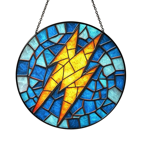 Yellow Lightning Bolt Stained Glass Suncatcher – Modern Window Decor2101