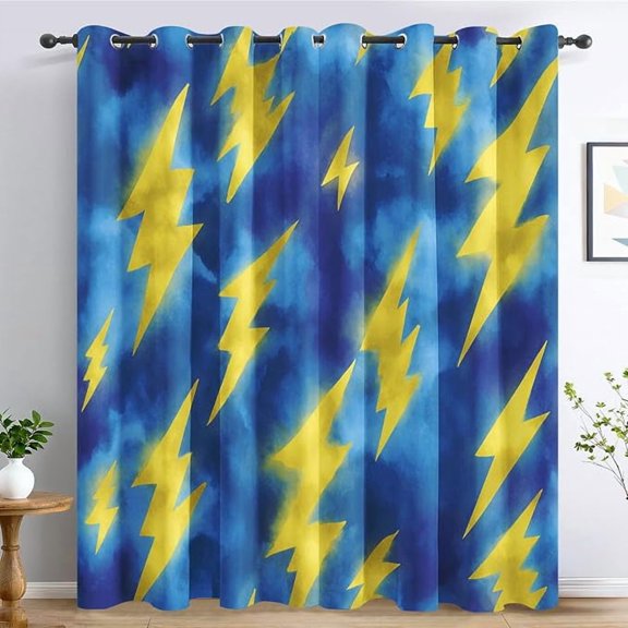 Yellow Lightning Curtains for Living Room, Lightning Bolt Blackout Curtains for Bedroom Decor, Thunderstorm Grommet Thermal Blackout Window Drapes 53"W x 63"L (Pack of 2)