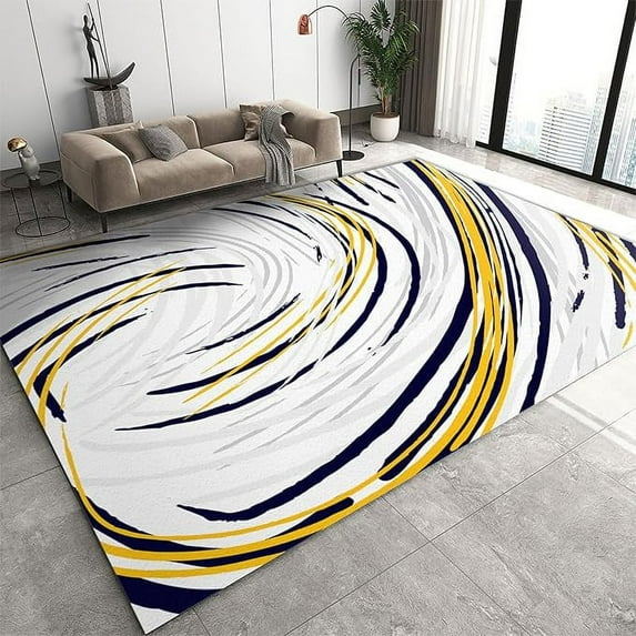Yellow Line Geometric Art Area Rug, Blue Texture Rugs Floor Carpet, Indoor Non-Slip Rug For Room Sofa Living Room Mat Bedroom Home Decor Floor Mats 5 x 8ft