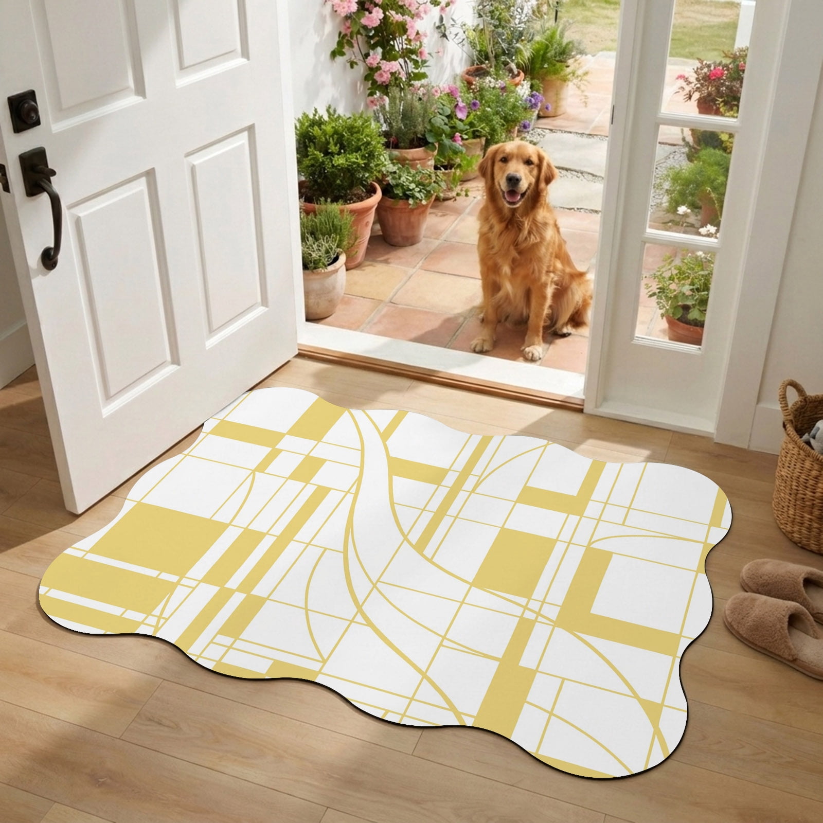 Yellow Linear Grid Scalloped Diatomaceous Earth Doormat, 24