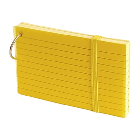 Yellow Lined Note Cards with Binder Ring, 12.8x7.7cm, PP Cover & Elastic Strap, Compact & Portable (1 set)