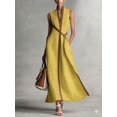 thumbnail image 1 of Yellow Linen Maxi Dress Sleeveless V-Neck Wrap Waist A-Line Flowy Dress For Summer Work & Formal Events, 1 of 8