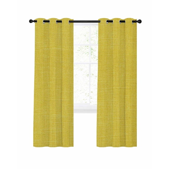 Yellow Linen Texture Blackout Curtains 54 Inches Long, Farmhouse Solid Color 2 Panels, Thermal Insulated Room Darkening Drapes with Grommets, 42W x 54L Each Panel