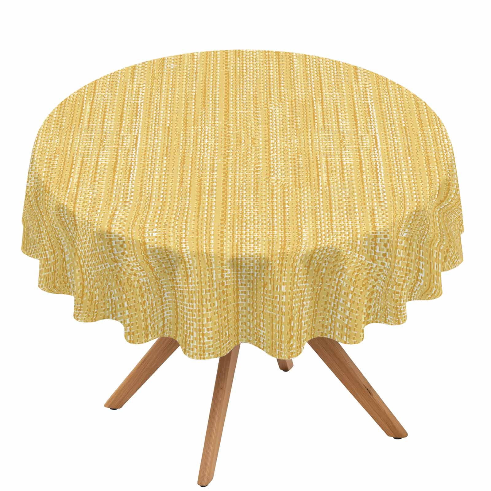 Yellow Linen Texture Round Tablecloth 54 Inch - Waterproof Fabric Table ...