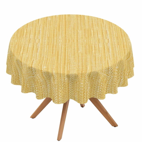 Yellow Linen Texture Round Tablecloth 54 Inch - Waterproof Fabric Table ...