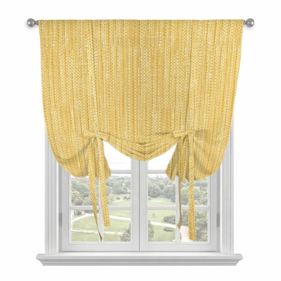 Yellow Linen Texture Tie Up Curtains for Kitchen Windows,Adjustable Rod Pocket Valance 45 Inch Short, Modern Minimalist Art Window Treatment Balloon Roman Blind Shade, 42" x 45"