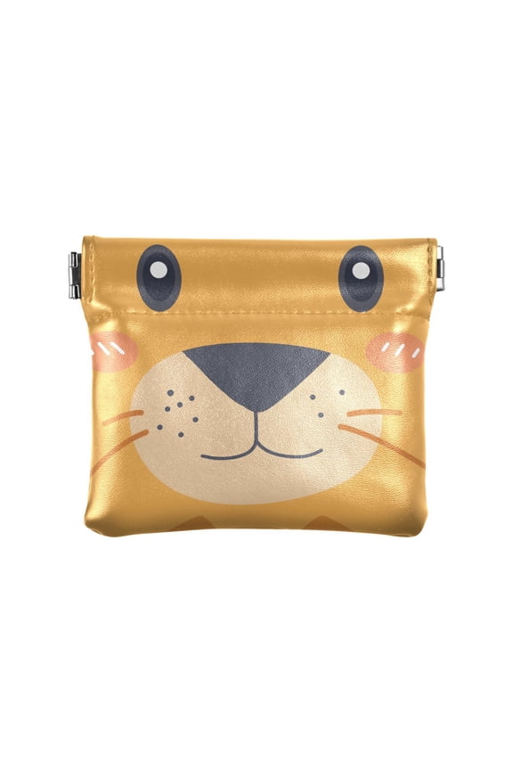 Yellow Lion Square Face Wallet Small PU Leather Change Pouch Wallet for Women