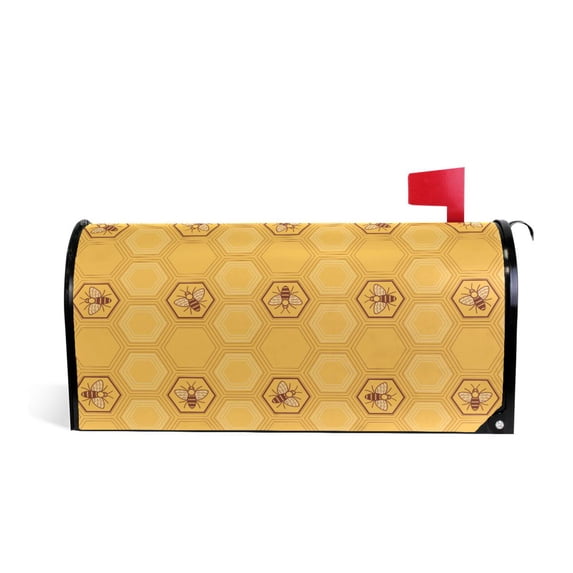 Yellow Little Bee Print Waterproof Mailbox Cover Wrap Post Letter Box Cover Standard Size For Garden Home Decor