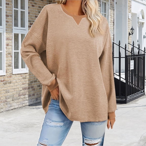 Yellow Long Sleeve Shirts for Women, Polyester Womens Fall Fashion 2024, Womens Oversized Sweatshirts 2024 Casual Crewneck Long Sleeve Knit Tops Pullover Jumper Outfits 3XL