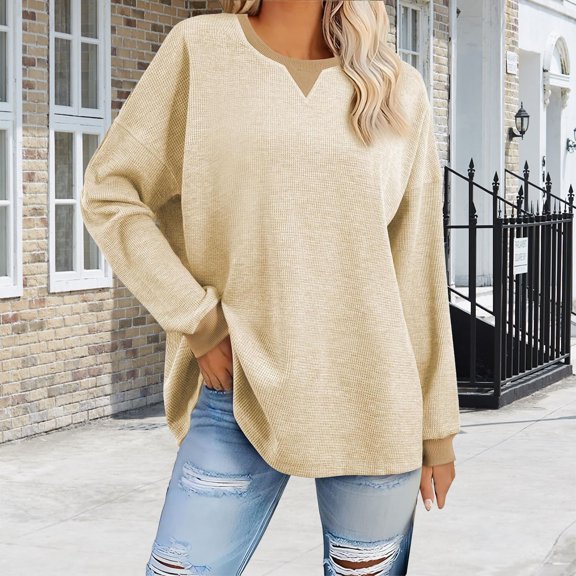 Yellow Long Sleeve Shirts for Women, Polyester Womens Fall Fashion 2024, Womens Oversized Sweatshirts 2024 Casual Crewneck Long Sleeve Knit Tops Pullover Jumper Outfits XL