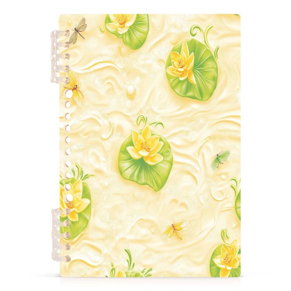 Yellow Lotus Garden A5 8.3x5.7in PP Notebook, Adjustable Rings, 60 Sheets, Diary or Journey Note