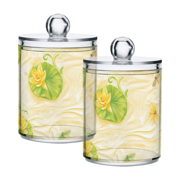 Yellow Lotus Garden Cotton Swabs Cans Translucent Plastic Canisters Dustproof Lid for Bathroom Storage