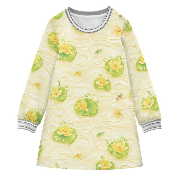 Yellow Lotus Garden Girls'long-sleeved dress Thickened A-dress Warm Dress Basic Shirt Party Dresses