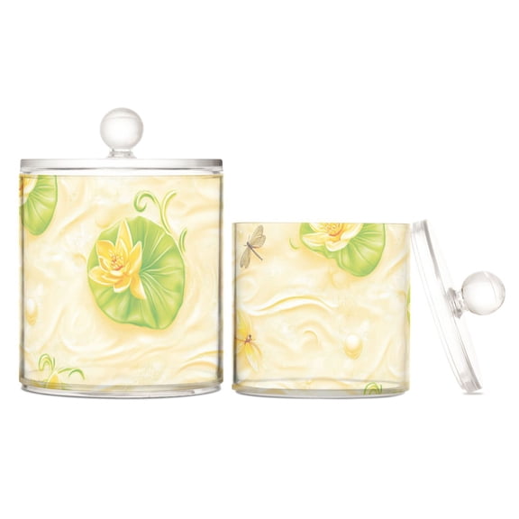 Yellow Lotus Garden Translucent Plastic Cotton Swabs Canisters Large Medium Set