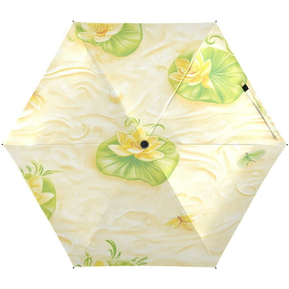 Yellow Lotus Garden Umbrellas for Sun Auto Open Close UV50+ Waterproof 5-Fold Compact Fiberglass Frame
