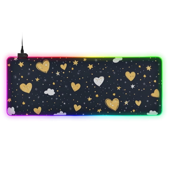 Yellow Love Heart RGB Gaming Mouse Pad Large Keyboard Mat Rubber Base 13 Light Modes