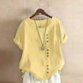 thumbnail image 1 of Yellow M WIZUTIZ Crop Tops for Women up to 50% Off Cotton Soft Tops Solid Loose Fit Retro Short Sleeve Shirts Cotton Linen Ladies Blouse Elegant Lightweight Tshirt Plus Size Trendy Round Neck T-shirt, 1 of 4