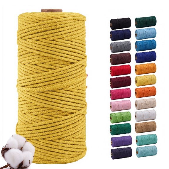 Yellow 3mm Macrame Cord, 110 Yards Natural Cotton Cord, Macrame Rope Yarn for DIY Crafts, Wall Hangers, Plant Holders, Knitting, Wedding Decor (1 Roll)