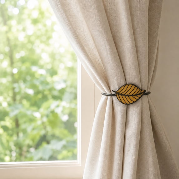 Evideco French Home Goods Curtain Holdbacks Yellow Magnetic Curtain Tieback - Graceful Leaf Embellishment in Resin - Essential Accessory for Curtains and Draperie