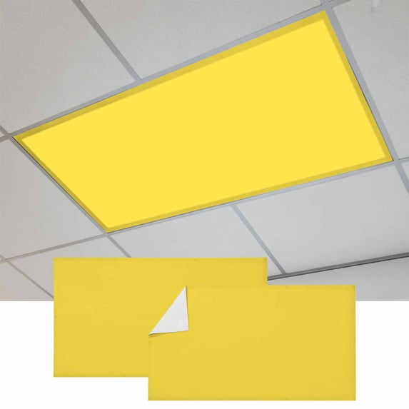 Yellow Magnetic Fluorescent Light Covers for Ceiling Lights 2 x 4 Feet, Pure Yellow Office Classroom Kitchen Drop Ceiling Light Covers Lighting Filters Shade Panel 2 Packs