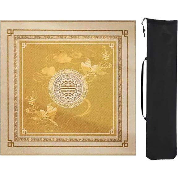 Yellow Mahjong Mat with Edge, Anti Slip Mahjong Table Mat with Storage Bag, Game Table Mat for Mahjong Card Games(31x31in)