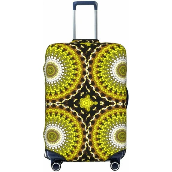Yellow Mandala Luggage Cover Washable Elasticated Luggage Covers for Suitcase tsa Approved Stylish Dust and Scratch Resistant Luggage Case Protector for Kids and Adults -