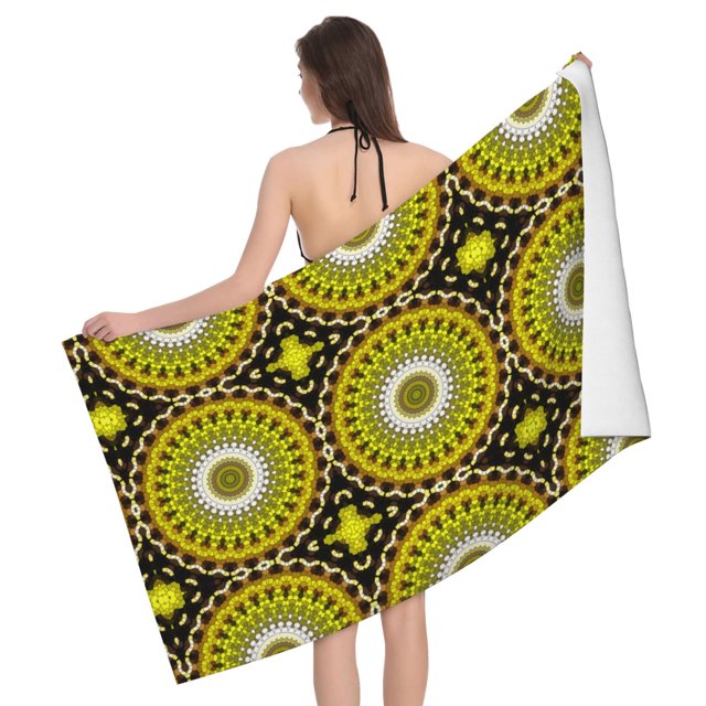Yellow Mandala Quick Dry Beach Towel, Bath Towels for Bathroom