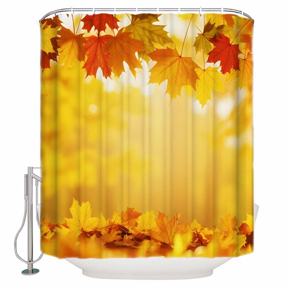 Yellow Maple Fall Bathroom Shower Curtains with 12 Hooks Polyester Waterproof Shower Curtain for Stalls and Bathtubs Autumn Leaves Country Deciduous Forest Decorative Bathroom Curtain 72x72 Inches