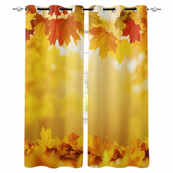 Yellow Maple Fall Blackout Curtains for Bedroom Living Room Darkening Curtains 63 Inches Long Autumn Leaves Country Deciduous Forest Window Curtain 2 Panels Set Window Treatment Drapes 42"x63"
