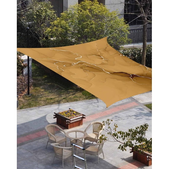 Yellow Marble Texture Sun Shade Sail 6.5'x10' Rectangle Outdoor Shade Canopy, Country Ombre Fluid Aesthetic Porch Shades Outdoor Sun Blocking Screen, Sunshade Cloth Covers for Patio/Deck/Garden