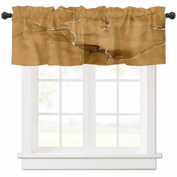 Yellow Marble Texture Valances for Windows Farmhouse Kitchen Curtains Valances Rod Pocket Valance Curtains for Kitchen Windows Country Ombre Fluid Aesthetic Window Valances for Bathroom 60"x18"