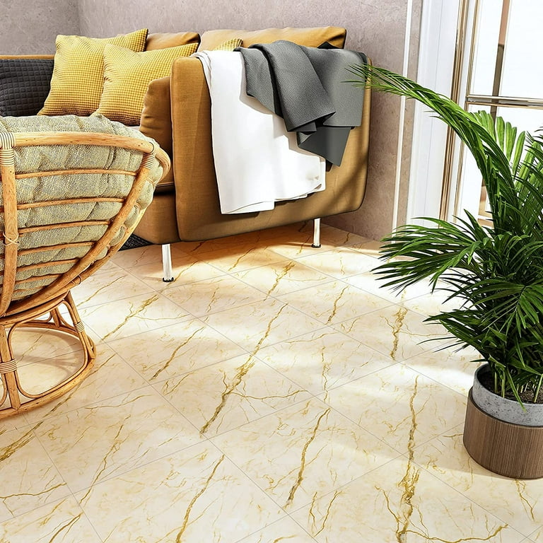 Yellow Marble Vinyl Flooring Peel and Stick Floor Tile Waterproof 12 x12 Peel Stick 16 Pack Self Adhesive Kitchen Floor Tile Stickers Removable for
