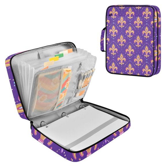 Yellow Mardi-gras Flowers Accordion File Organizer Expanding File Folder 3-Ring Binder Bag 500 Sheets A4 Size