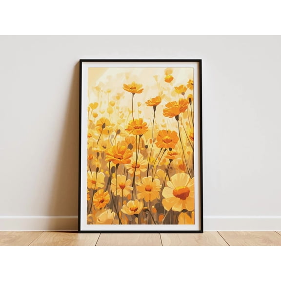 Yellow Marigold Field Summer Botanical Floral Poster Unframed Paper Print
