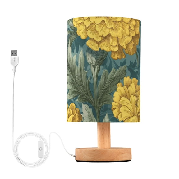 Yellow Marigold Flowers Leaves Table Lamp with USB Port LED Warm Light Lamp Night Light Home Decor