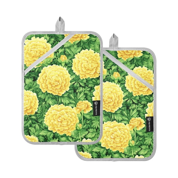 Yellow Marigold Flowers Oven Mitts Pot Holders 2 pcs Heat Resistant for Kitchen Baking Grilling