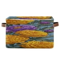 thumbnail image 1 of Yellow Marigold Purple Buds Green Leaves Square Storage Bins with Handles Collapsible Containing Box 1 Pack, 1 of 9