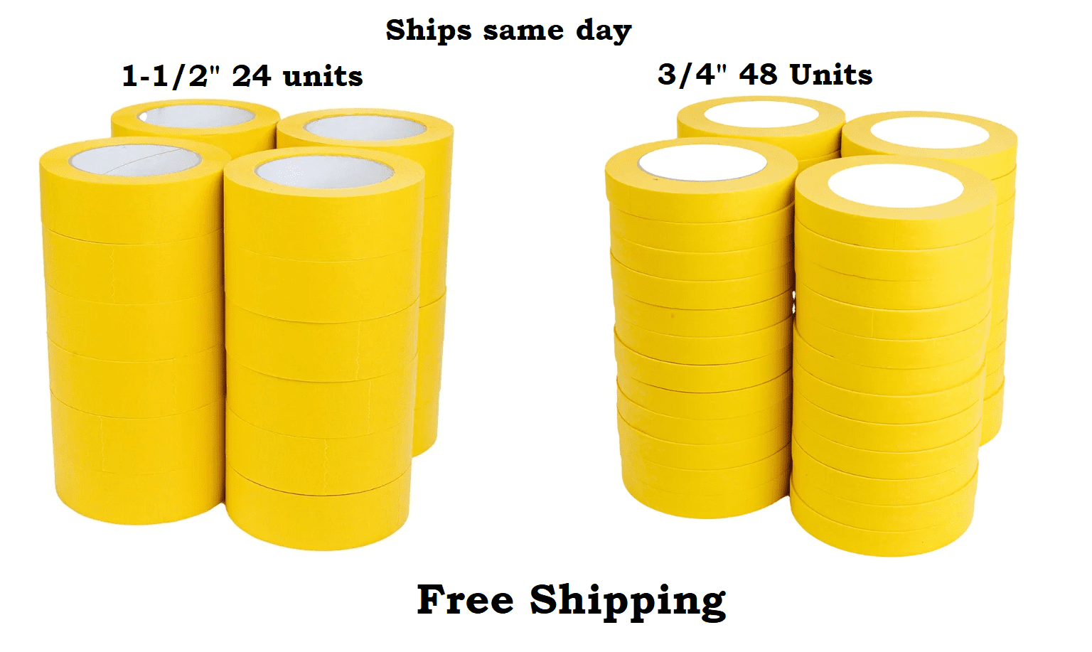 Yellow Masking Tape, 1-1/2" Inch x 55 Yards - Adhesive Tape, 24 Rolls. ( High Temperature 250F )