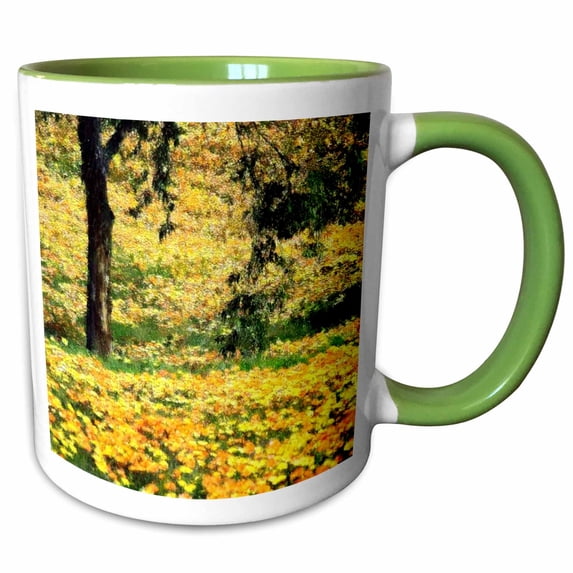3drose, Yellow Meadow Impressions, 11oz Two-tone Green Mug