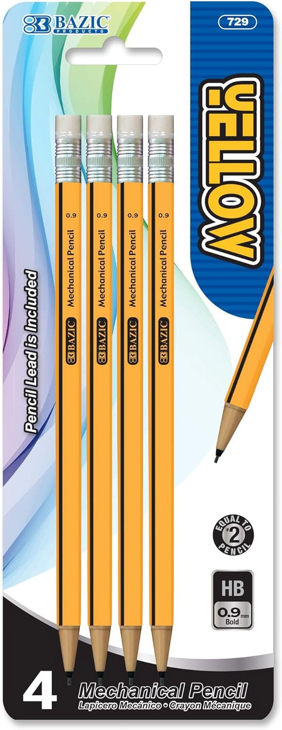 Yellow Mechanical Pencil 0.9Mm HB, Smooth Writing Pencils Lead, Latex
