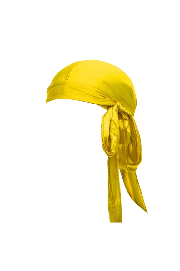 Yellow Men'S Solid Color Durag Headband For Hip Hop Fashion Stretchable Hair Wrap Sweat Absorbing Pirate Hat Style All Season Casual Daily Wear